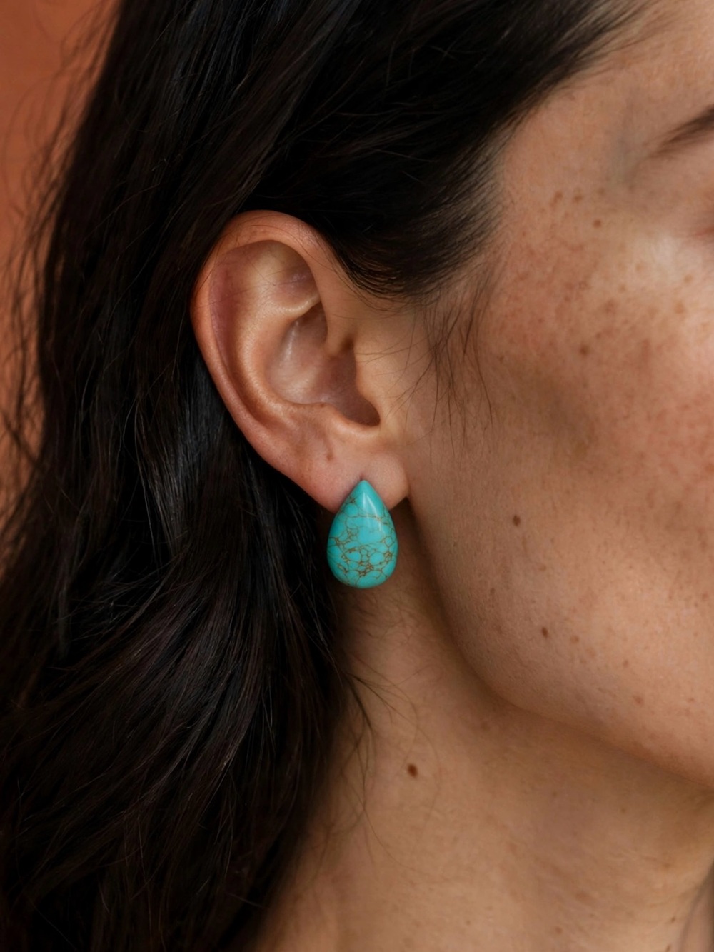 New Amimi Turquoise Teardrop Stud Earrings S925 Posts Boho Western Southwestern